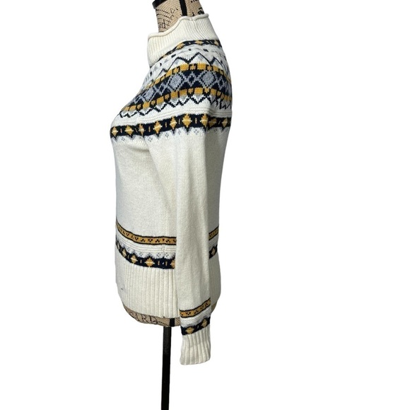 J. Crew Wool Mix Sweater Fair Isle Blue and Cream Roll Neck Style - Picture 4 of 10